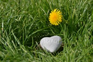heart-shaped grey stone "Happy" engraving